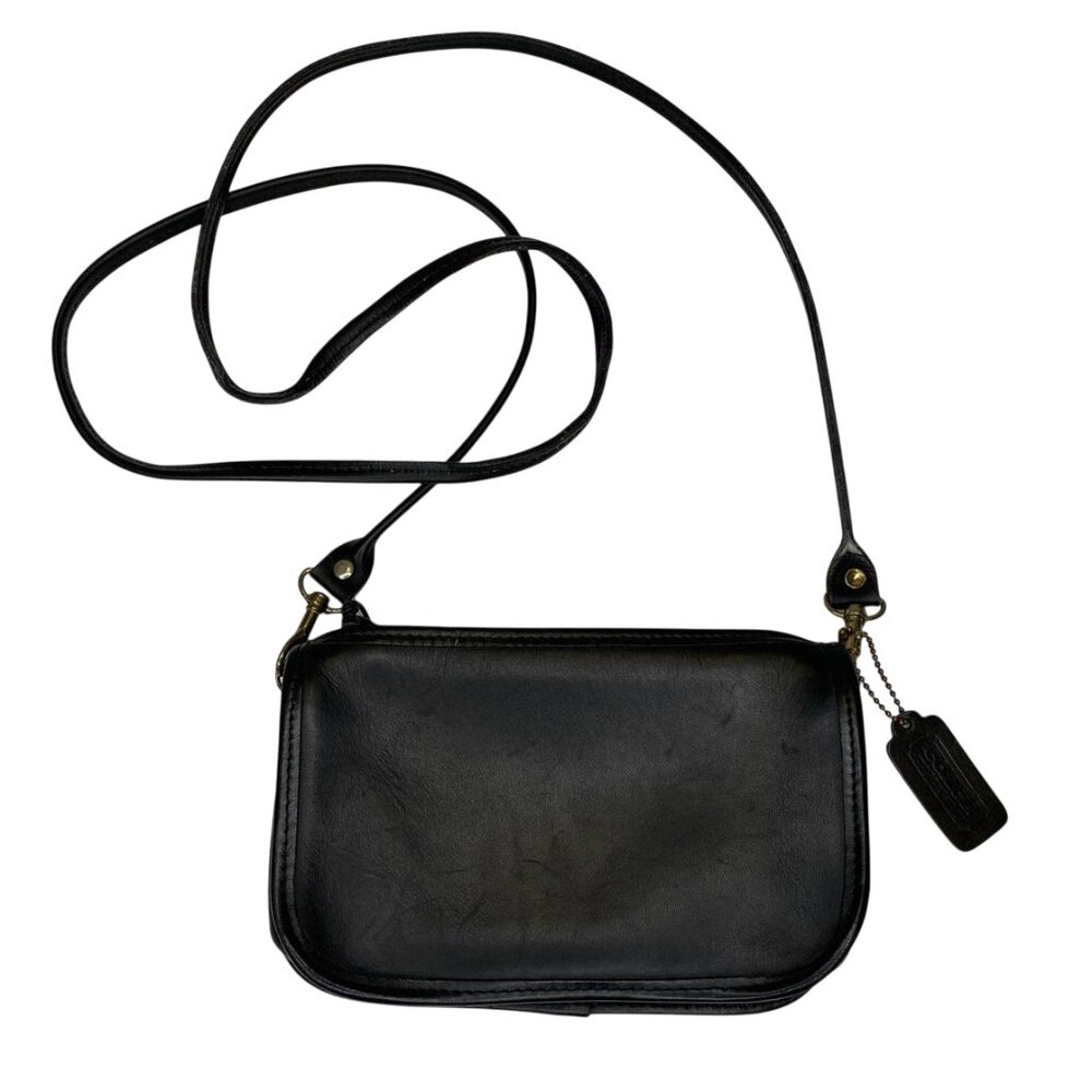 Vintage 80s/90s Leather COACH Basic Black Small Crossbody Purse 8x5 inches